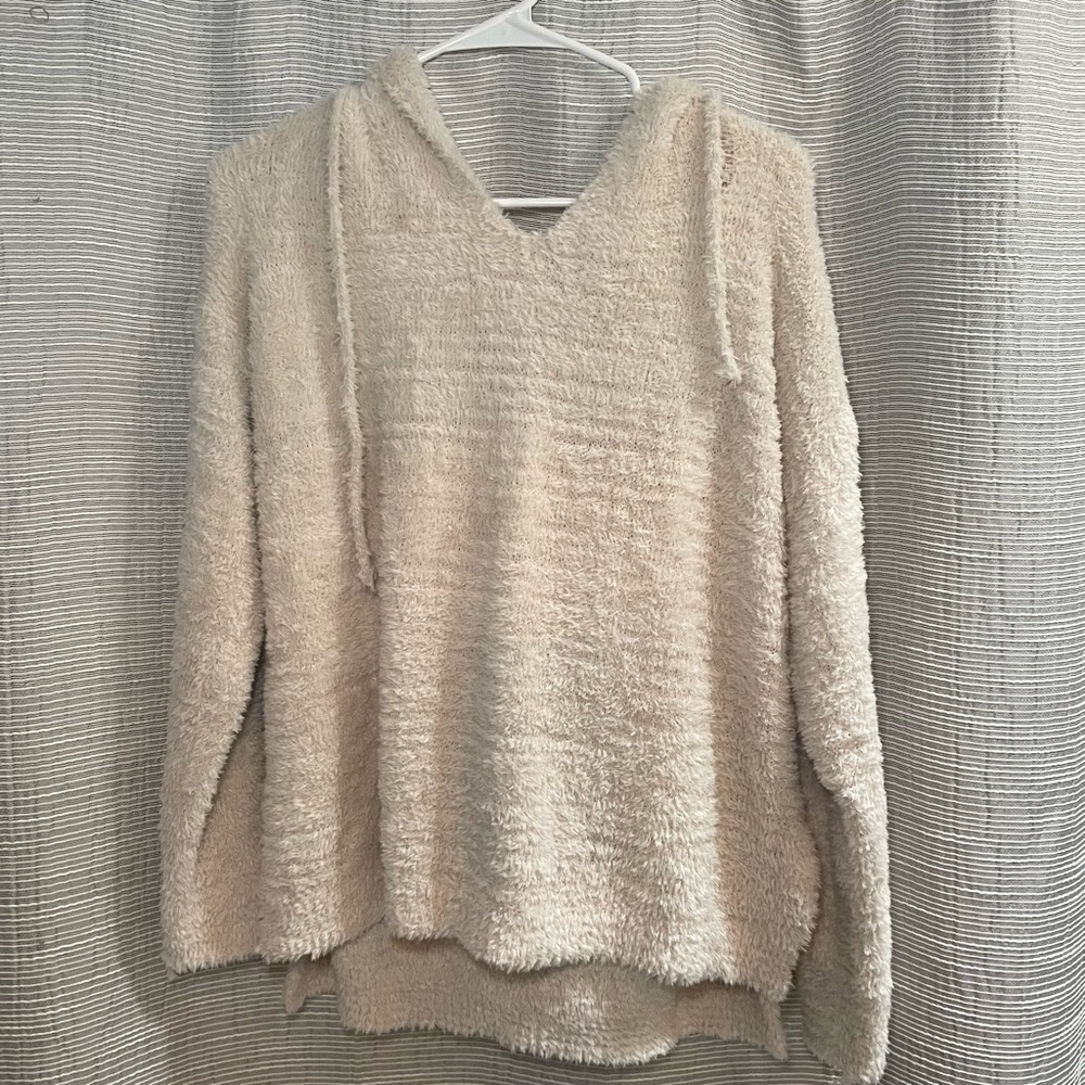 Cream sweater with hood. Runs true to size